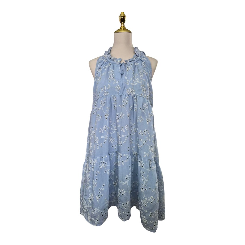 Stitchdrop The Cuddle Eyelet Dress Women's Size M Sky Blue Sleeveless Tiered New